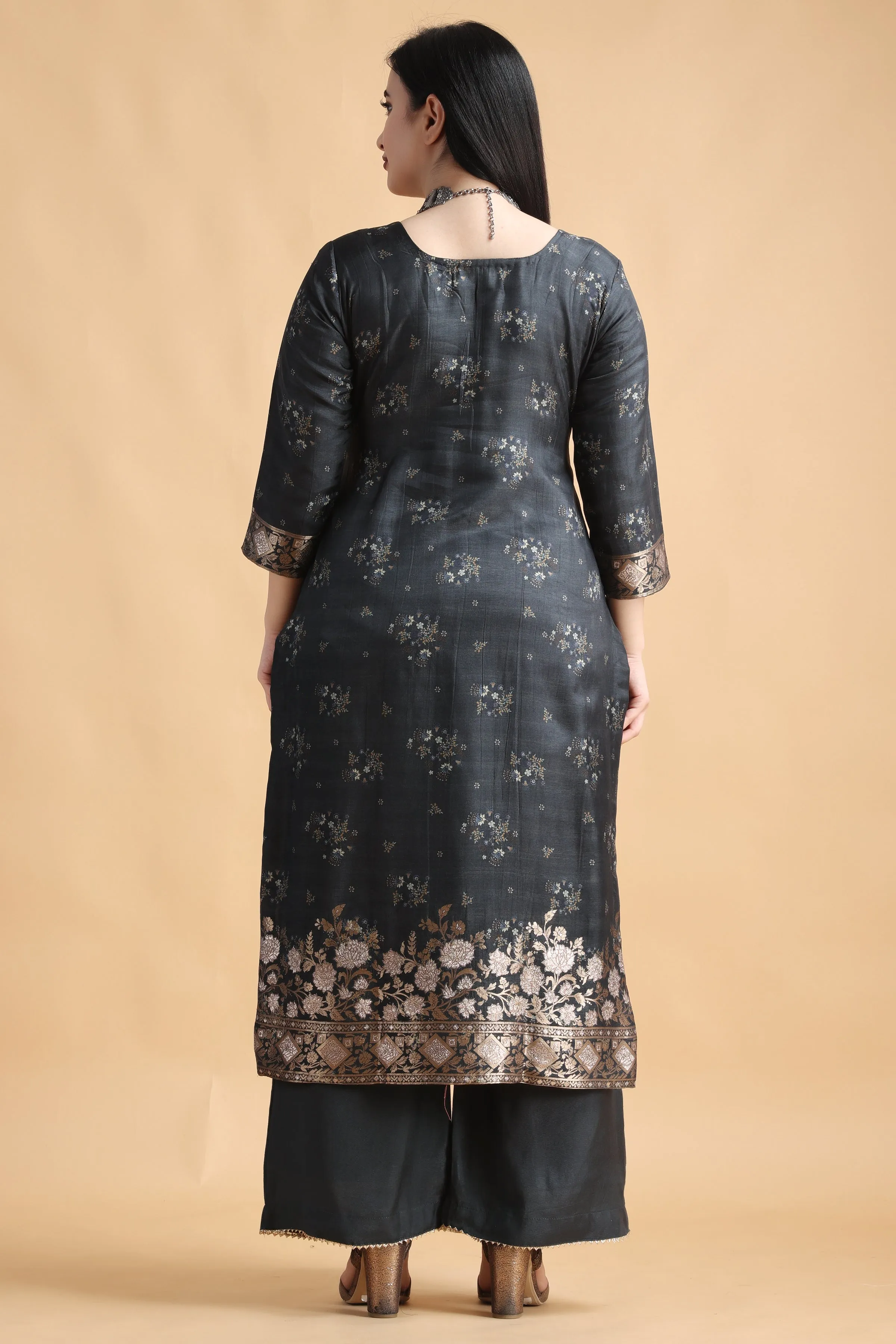 Charcoal Grey Jacquard Silk Suit