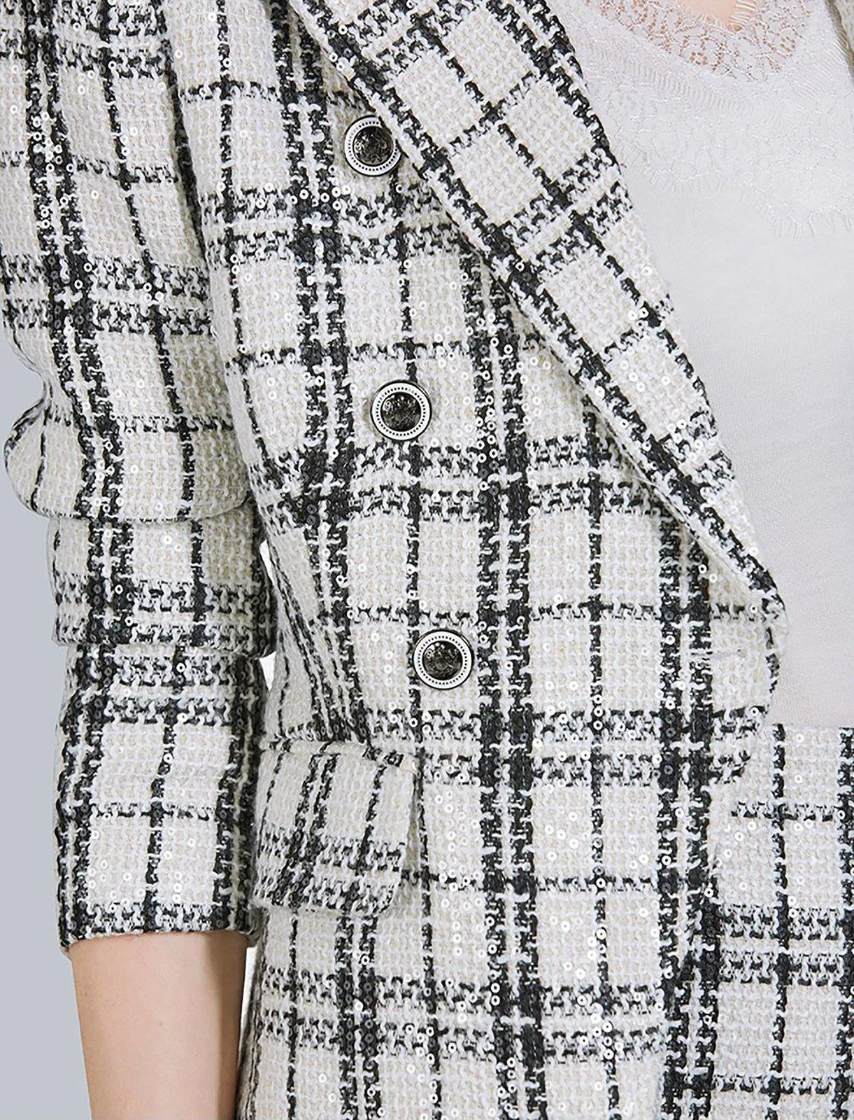 Classic Plaid Notch Blazer & Asymmetric Mini Skirt Suit Set