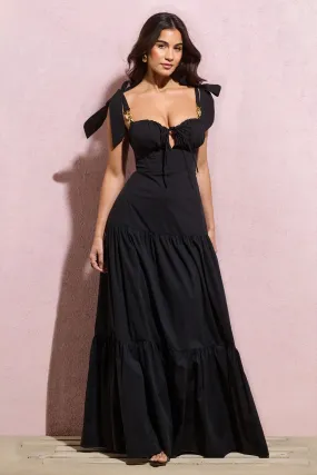 Dearest | Black Cotton Corset Tiered Maxi Dress