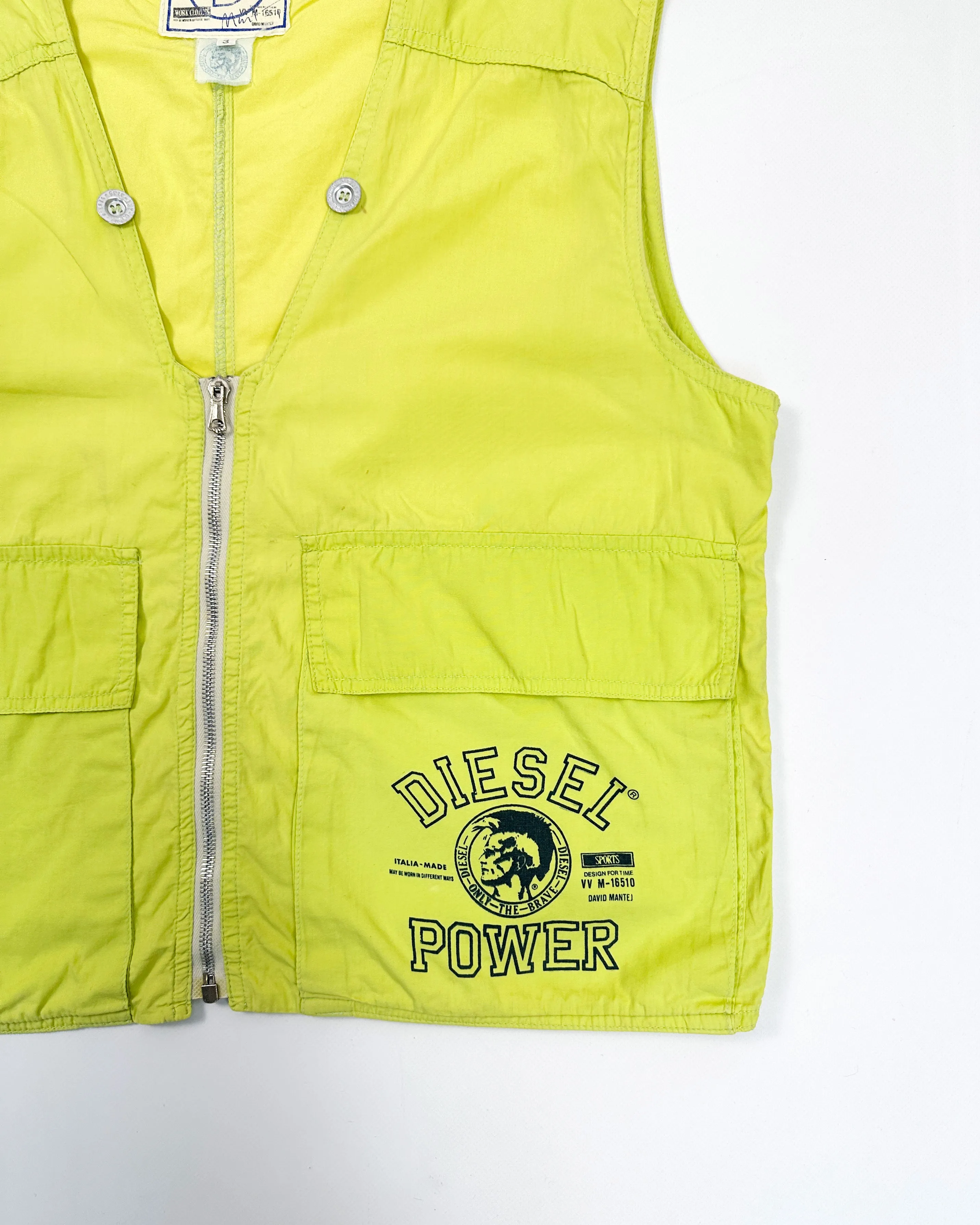 Diesel Neon Green Utility Light Vest 1990's