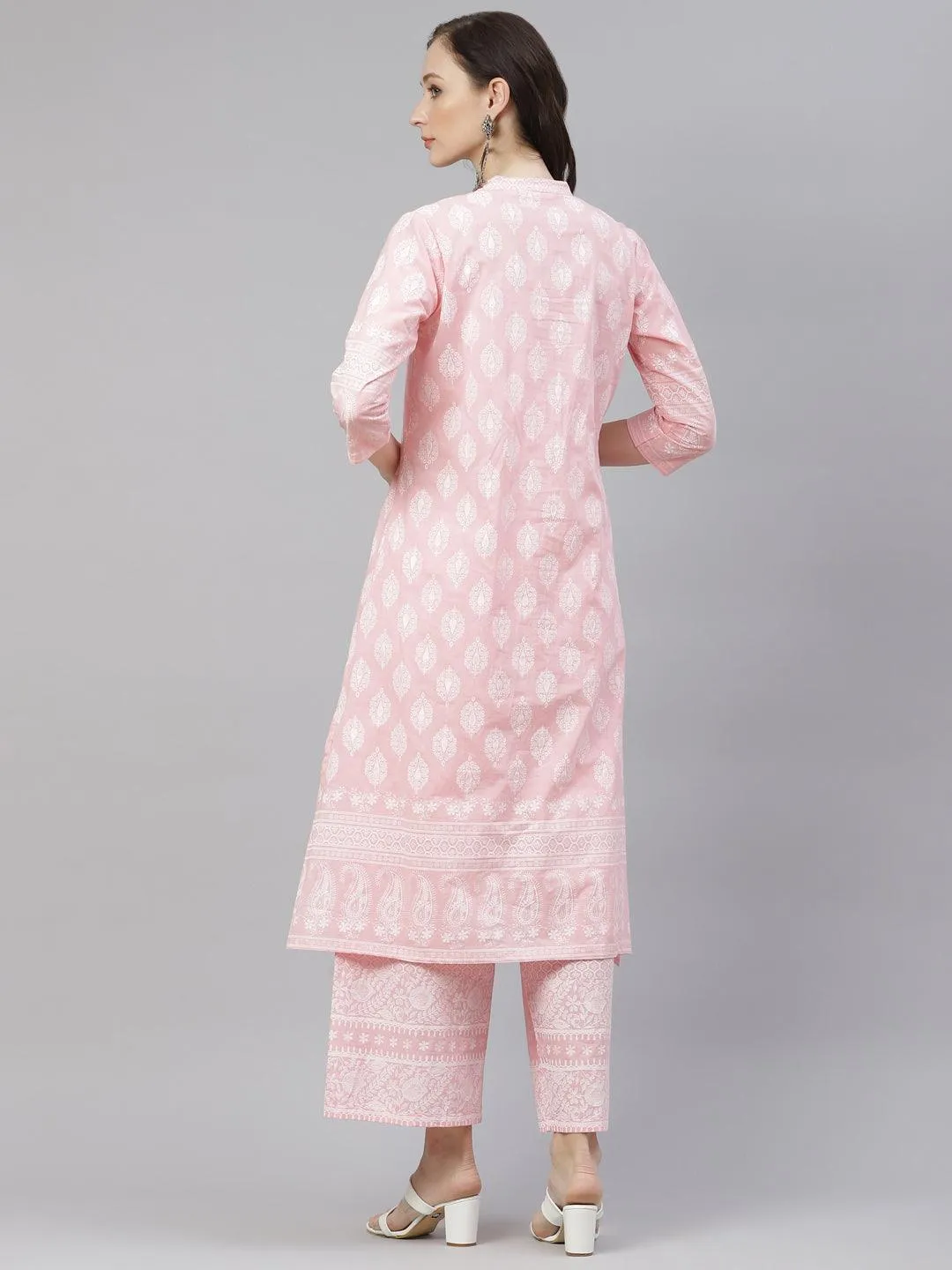 Divena Baby Pink Cotton Kurta Palazzo  Set