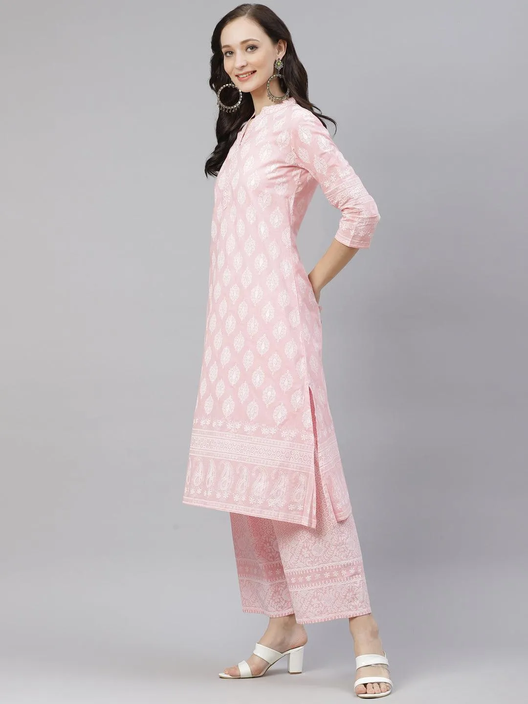 Divena Baby Pink Cotton Kurta Palazzo  Set