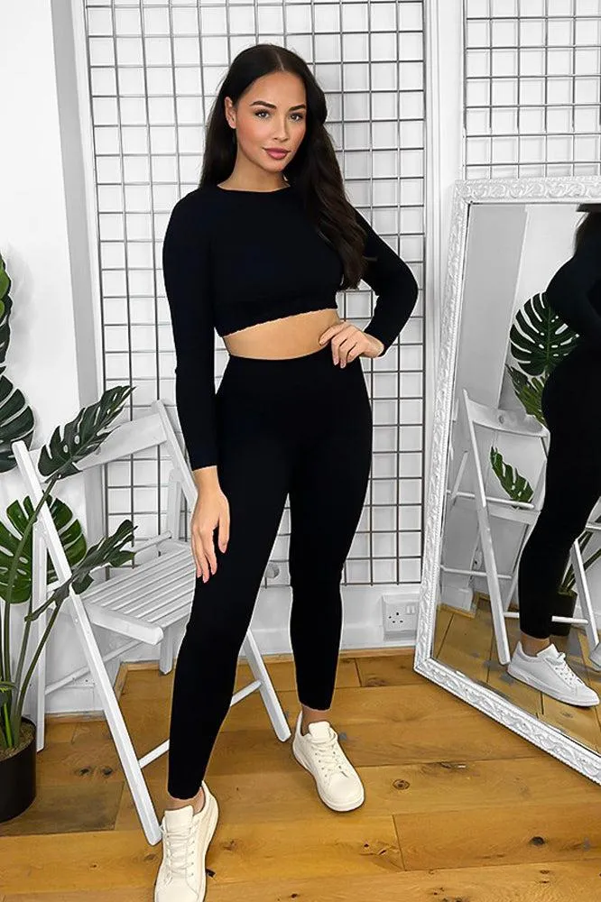 Elastic Push Up Effect Crop Top And Leggings Set