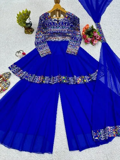 Electric Blue Georgette Embroidered Palazzo Suit Set