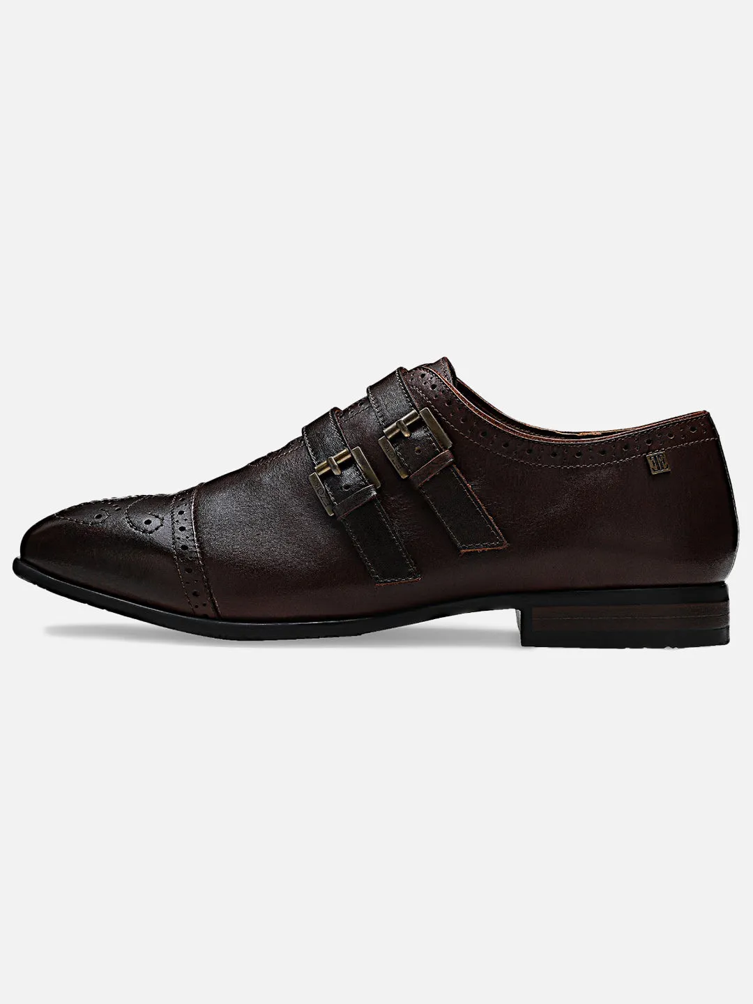 Ezok Men Brown Double Monk Strap Shoes