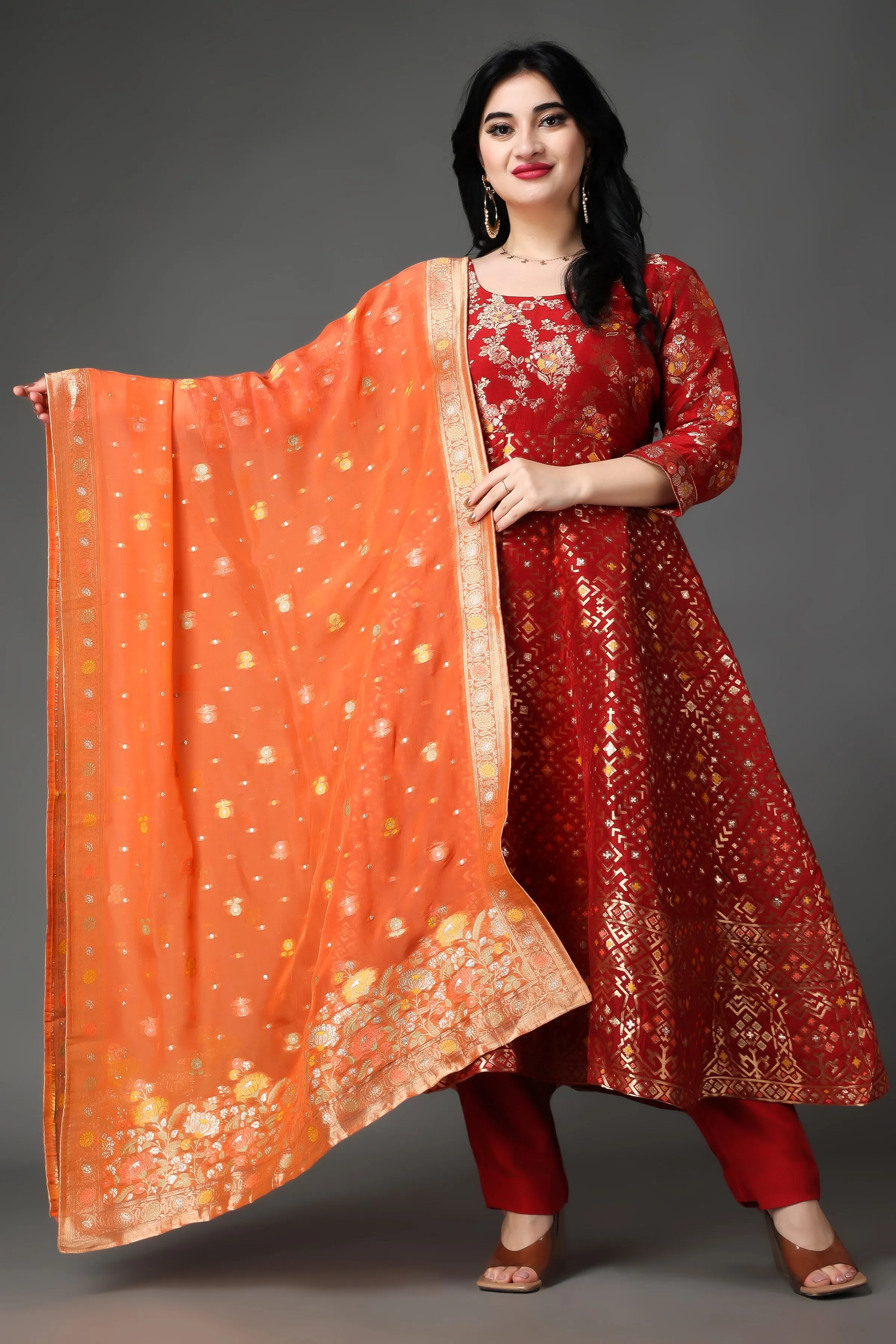 Festive Tickle Tanjore Silk Anarkali Set