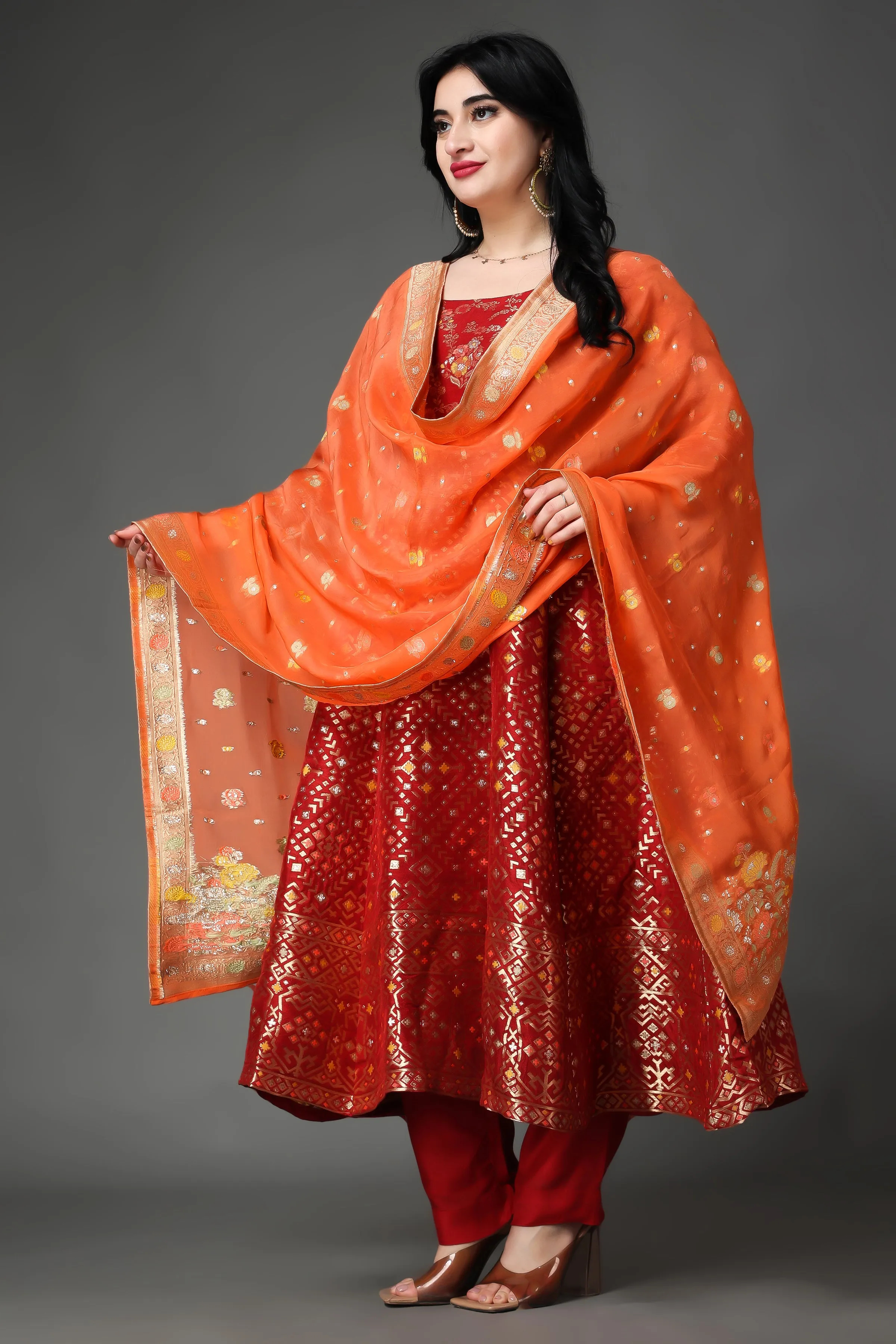 Festive Tickle Tanjore Silk Anarkali Set