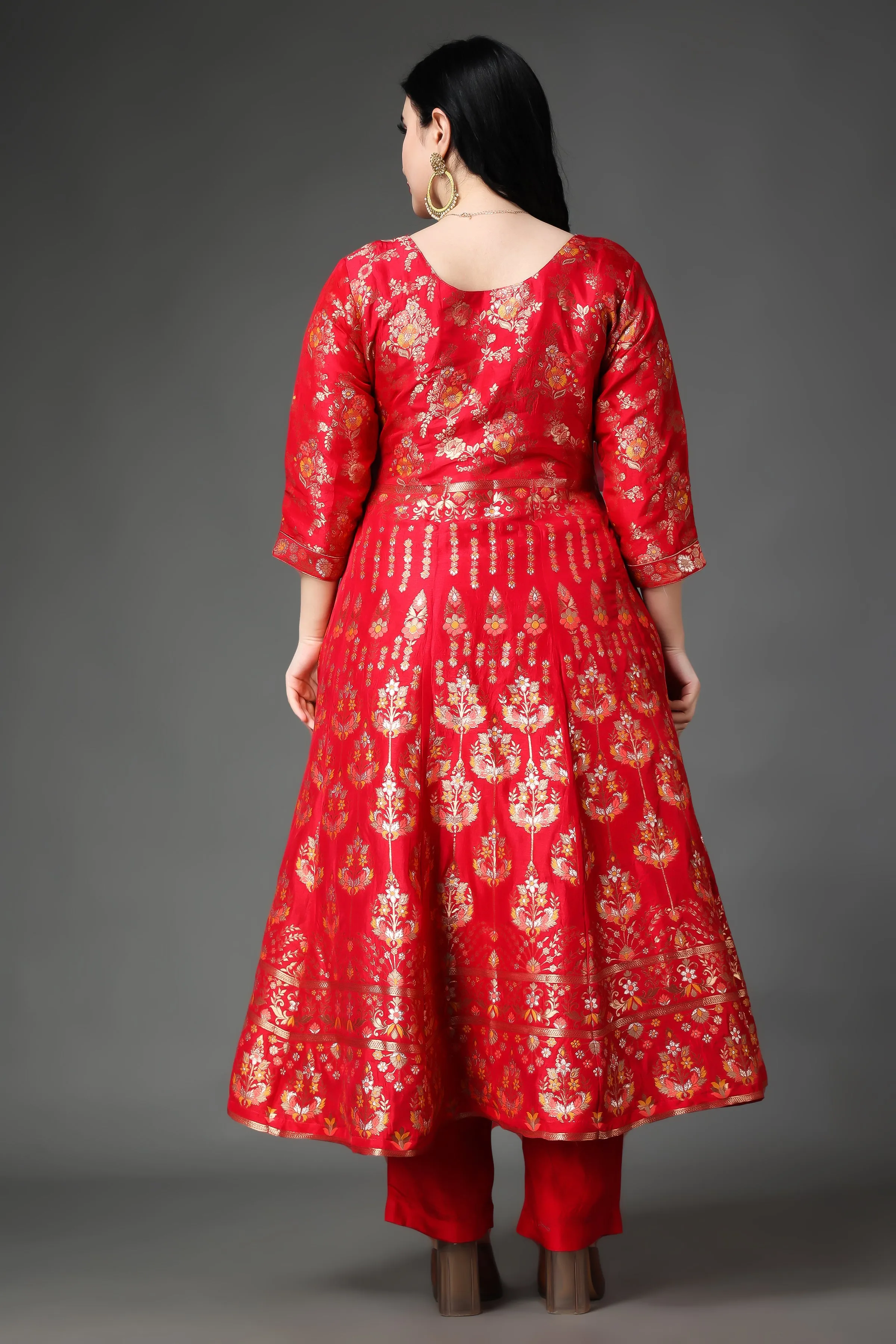 Fiesta Red Tanjore Silk Anarkali Set