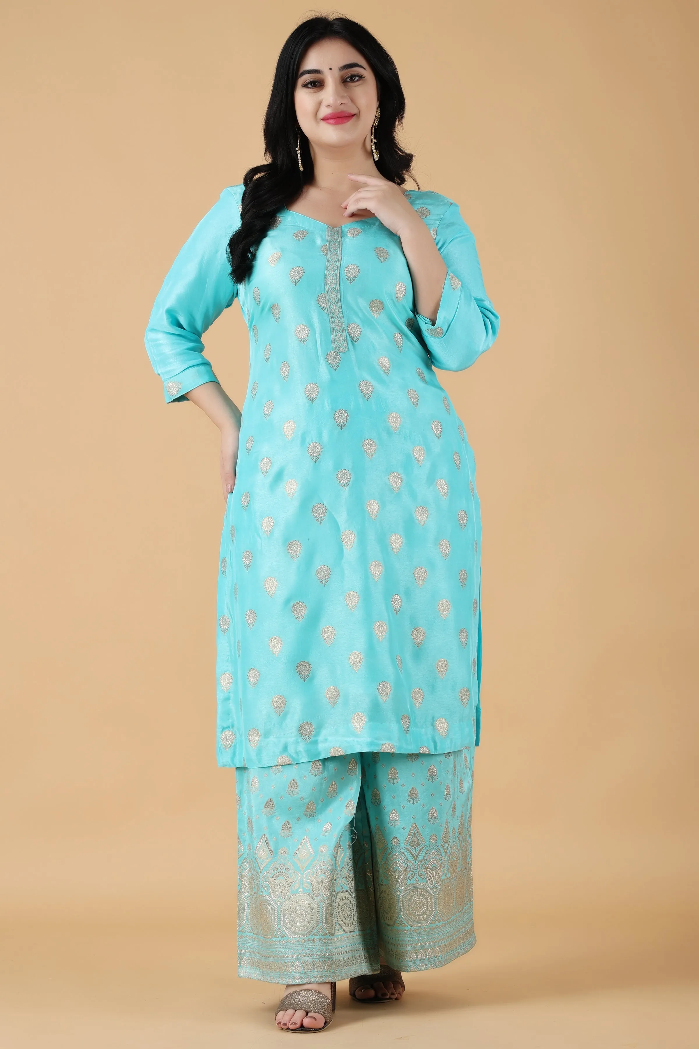 Firozi Marble Silk Sharara Suit