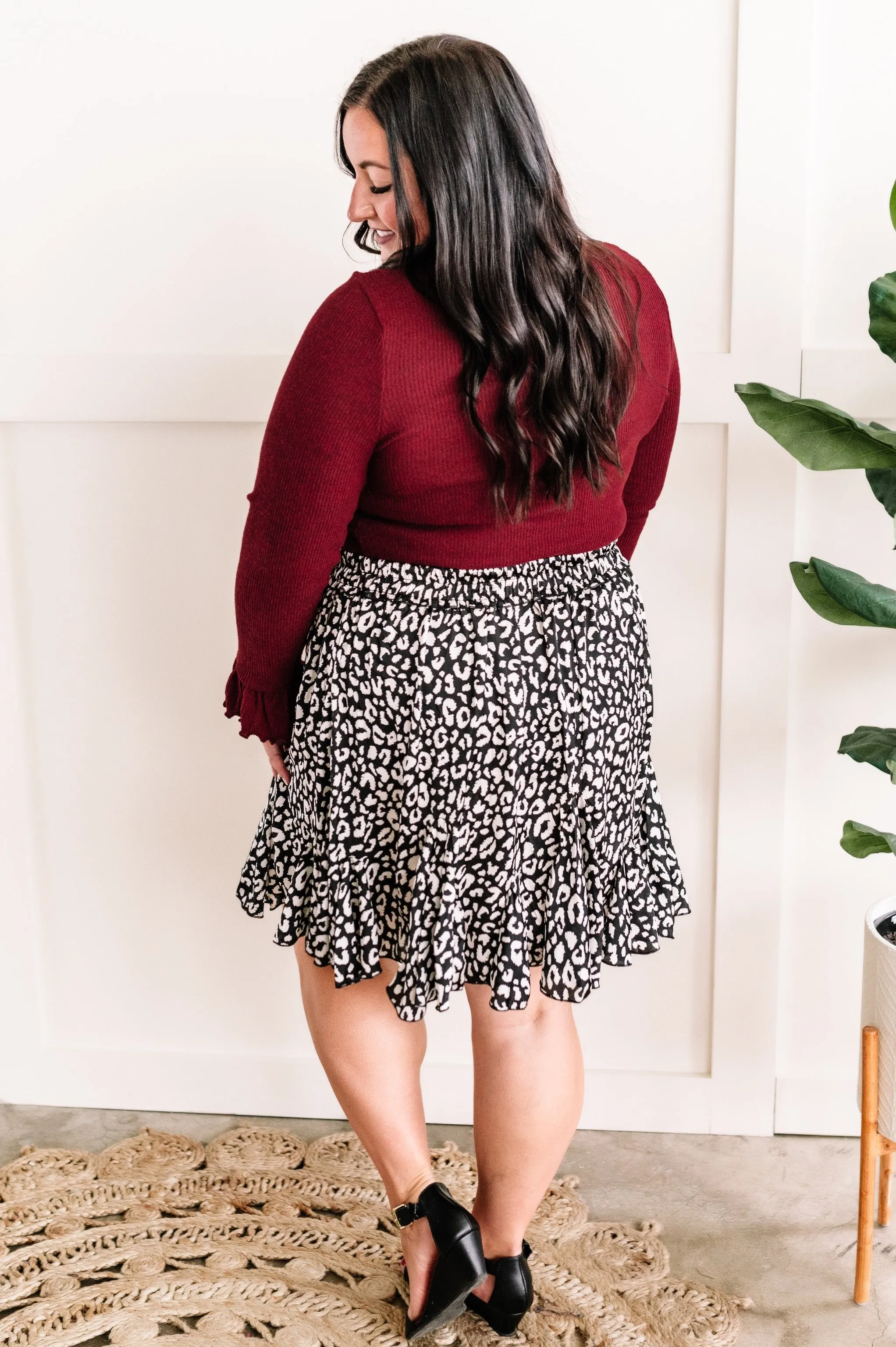 Flowy Ruffle Hem Skirt In Classic Leopard