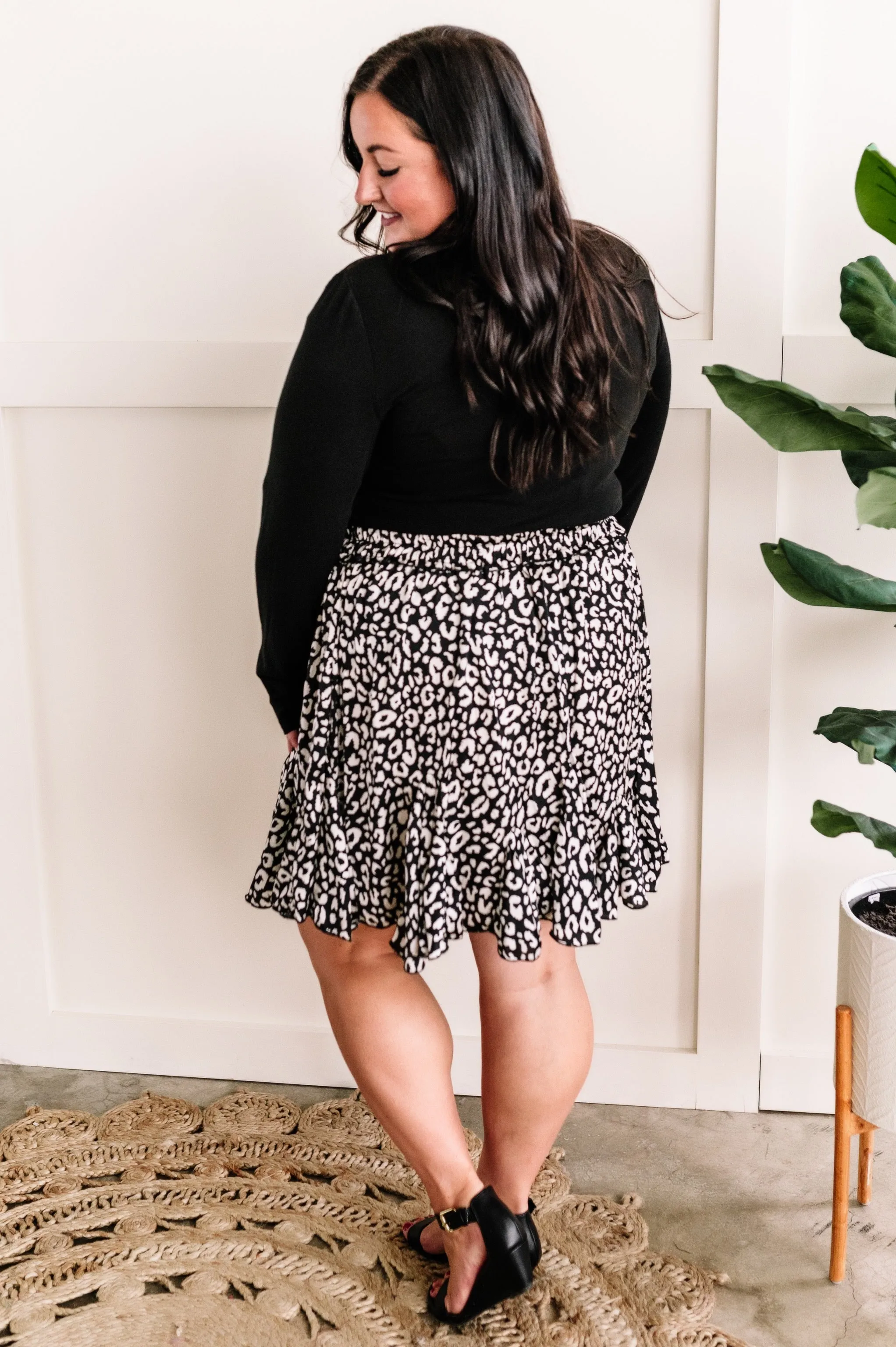 Flowy Ruffle Hem Skirt In Classic Leopard