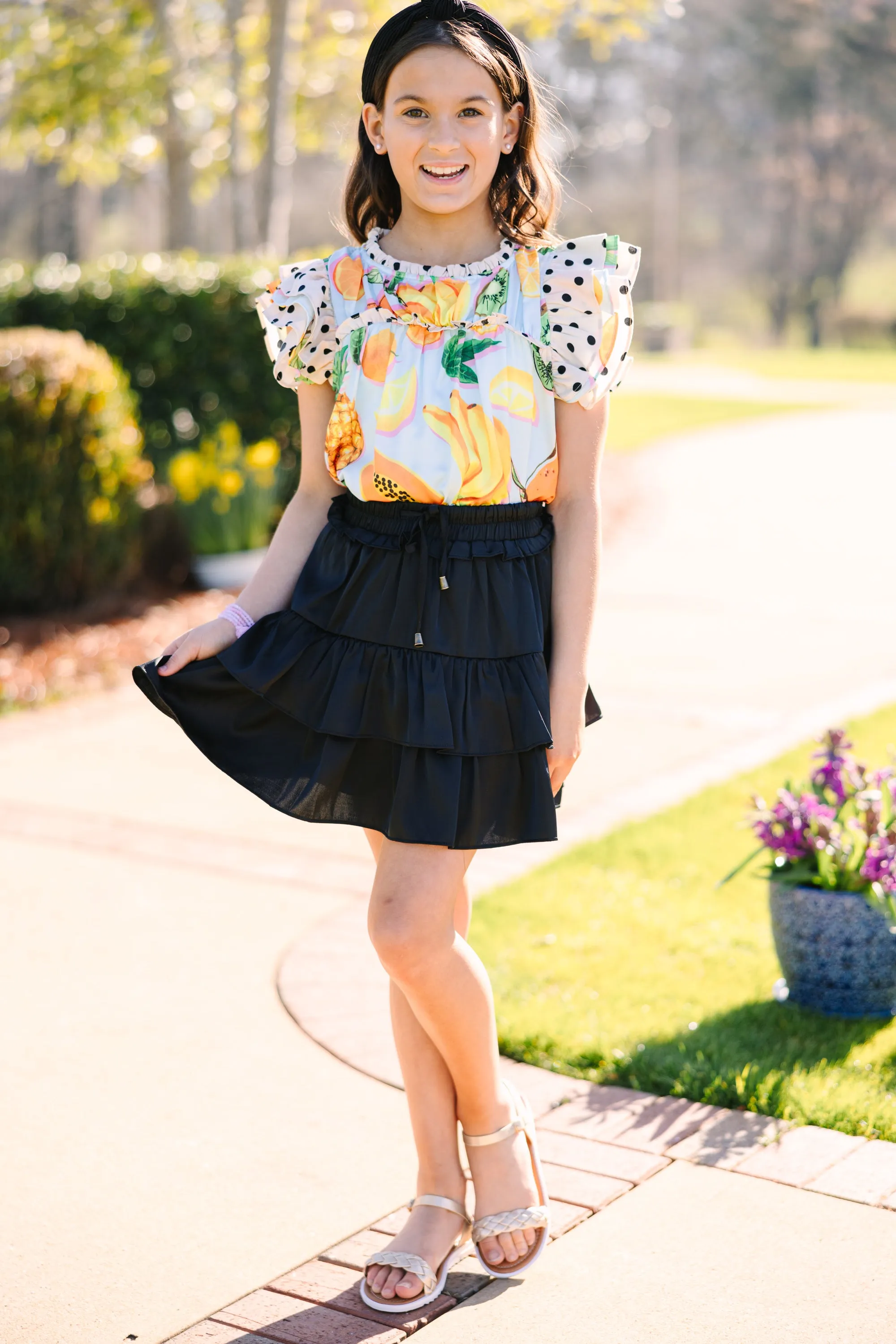 Girls: Full Of Love Blue Printed Blouse