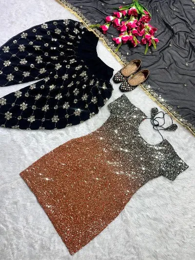 Gold Sequin Georgette Punjabi Patiala Suit Set