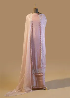 Graceful Powder Pink Hand embroidered Suit Dupatta