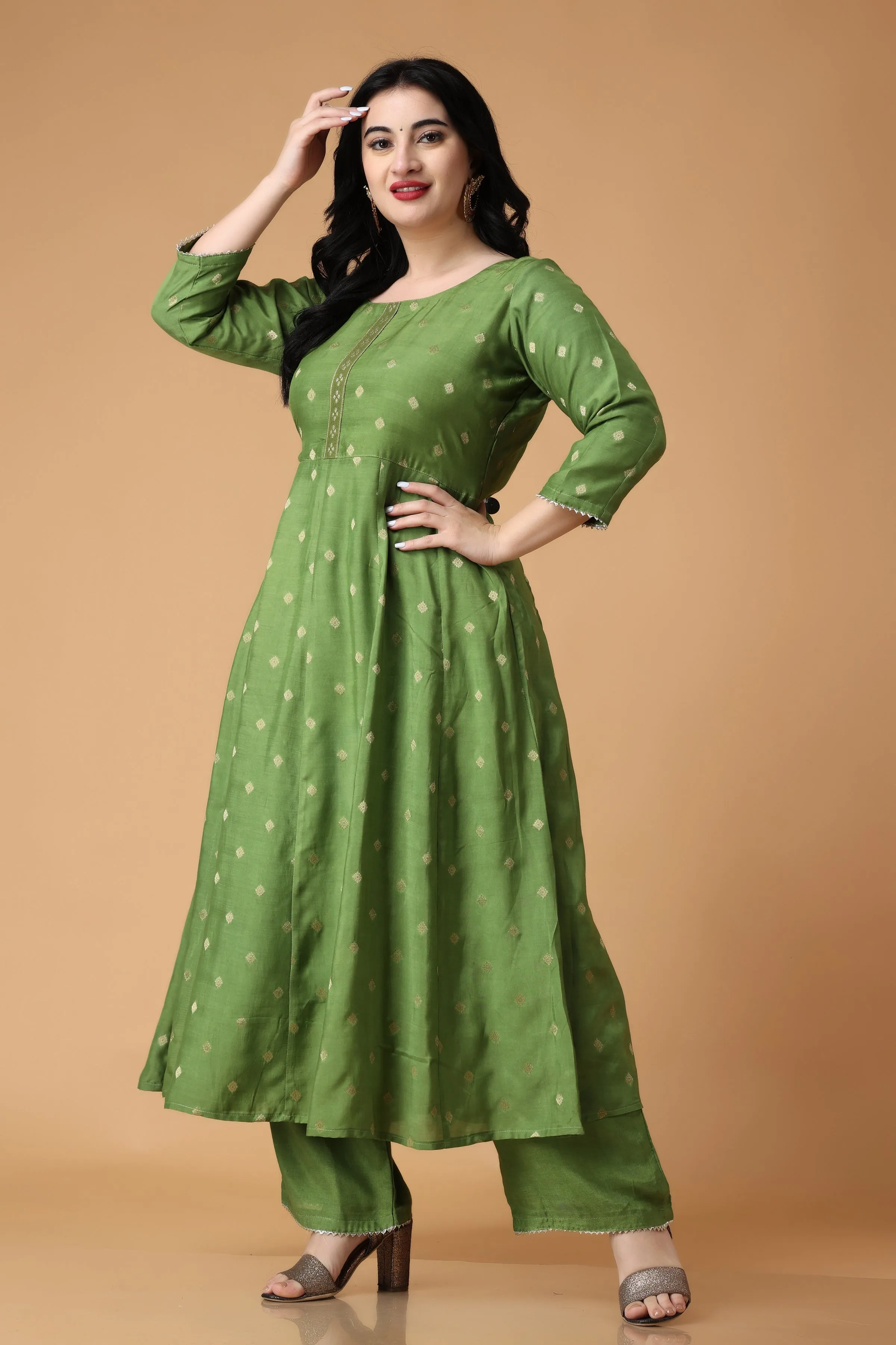 Greeny Melody Silk Anarkali Suit