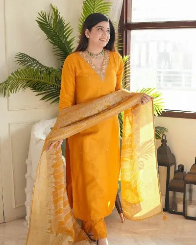 Haldi Yellow Heavy Rayon V Neck Salwar Suit Set