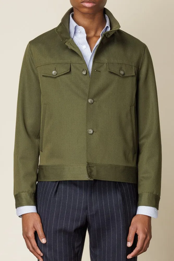 Harrington Jacket - Olive Wool Gabardine