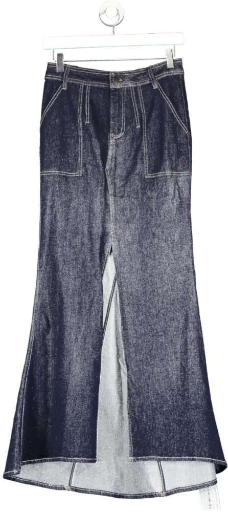 Karen Millen Blue Stonewashed Stretch Denim Woven Maxi Skirt UK 6