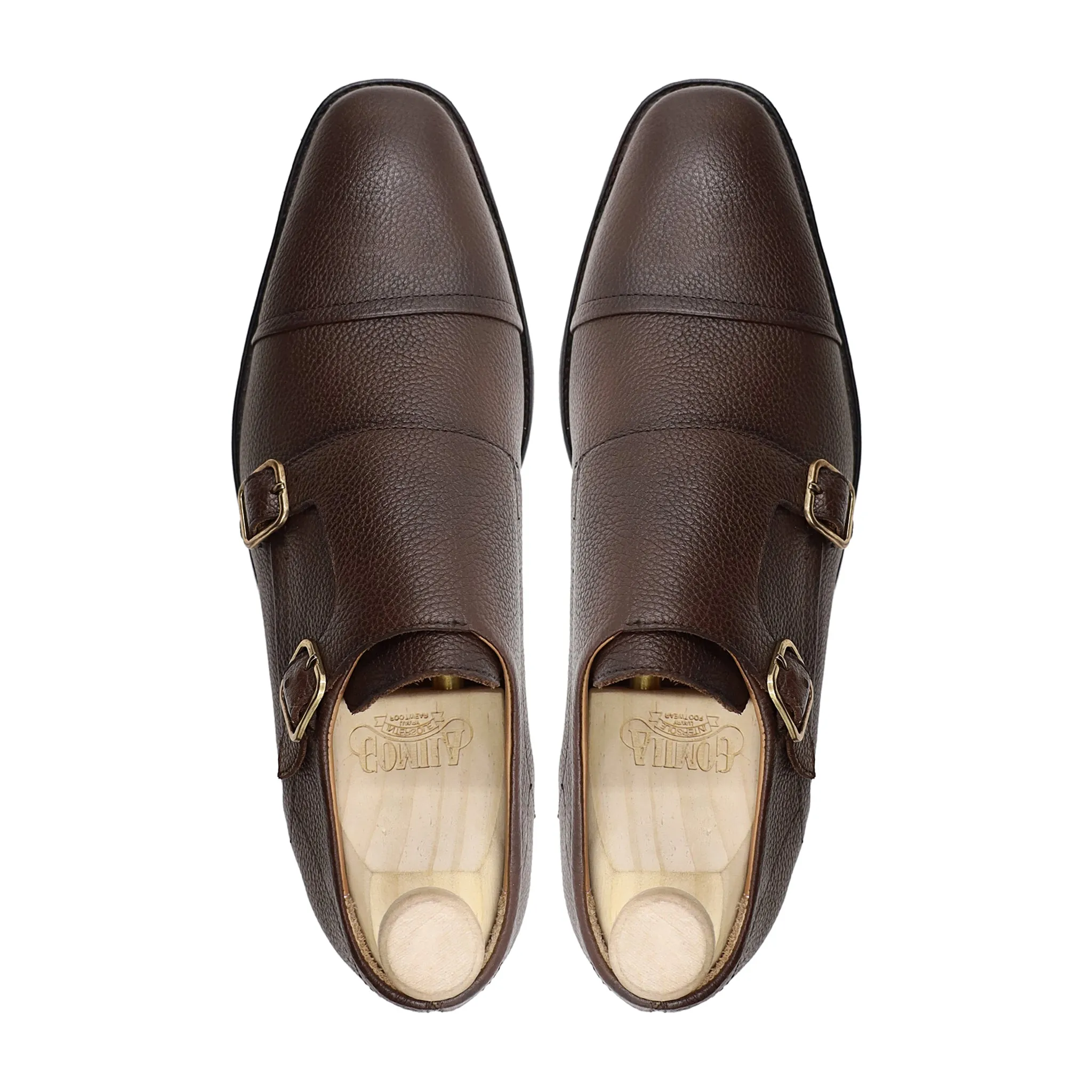 Leo - Men's Dark Brown Pebble Grain Double Monkstrap