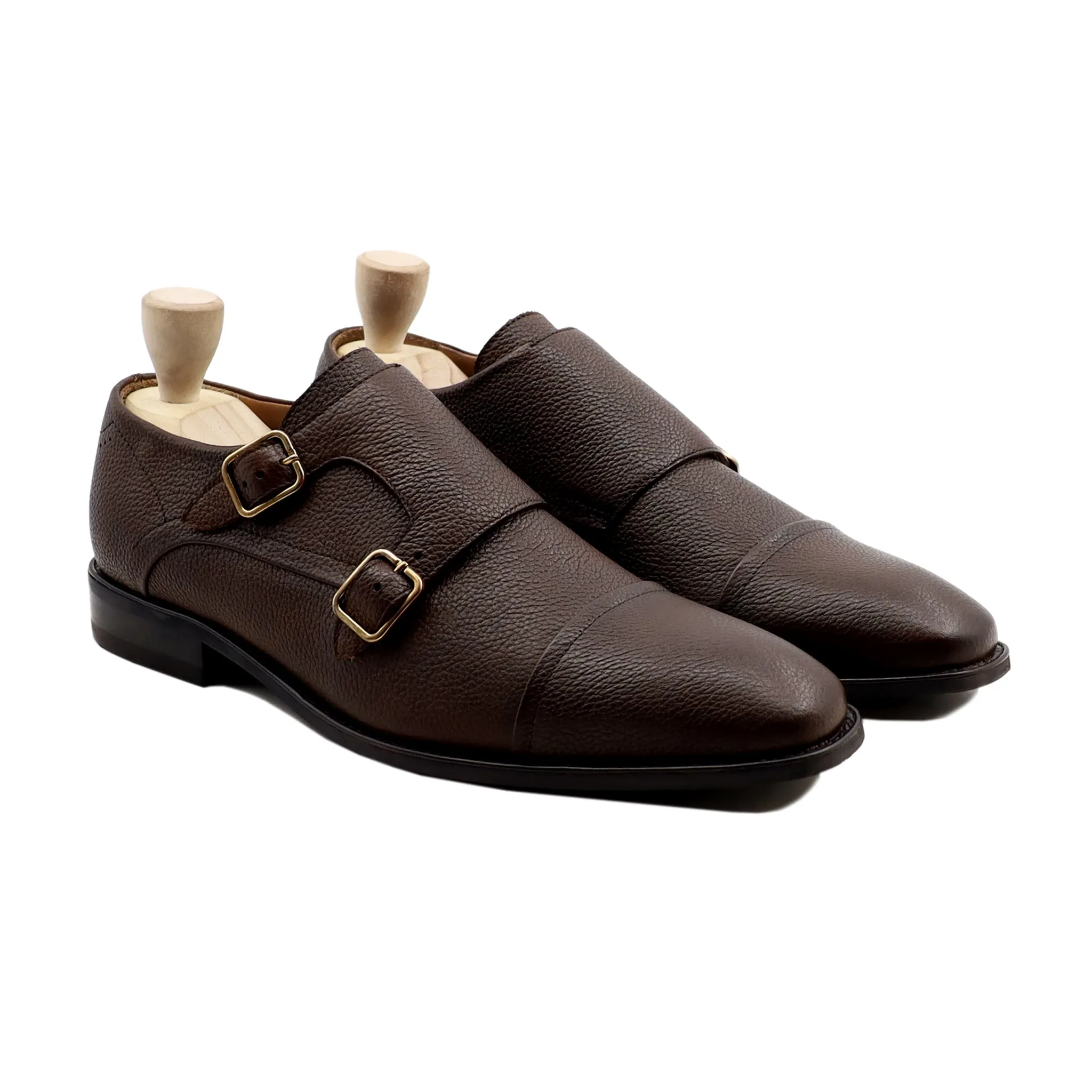 Leo - Men's Dark Brown Pebble Grain Double Monkstrap