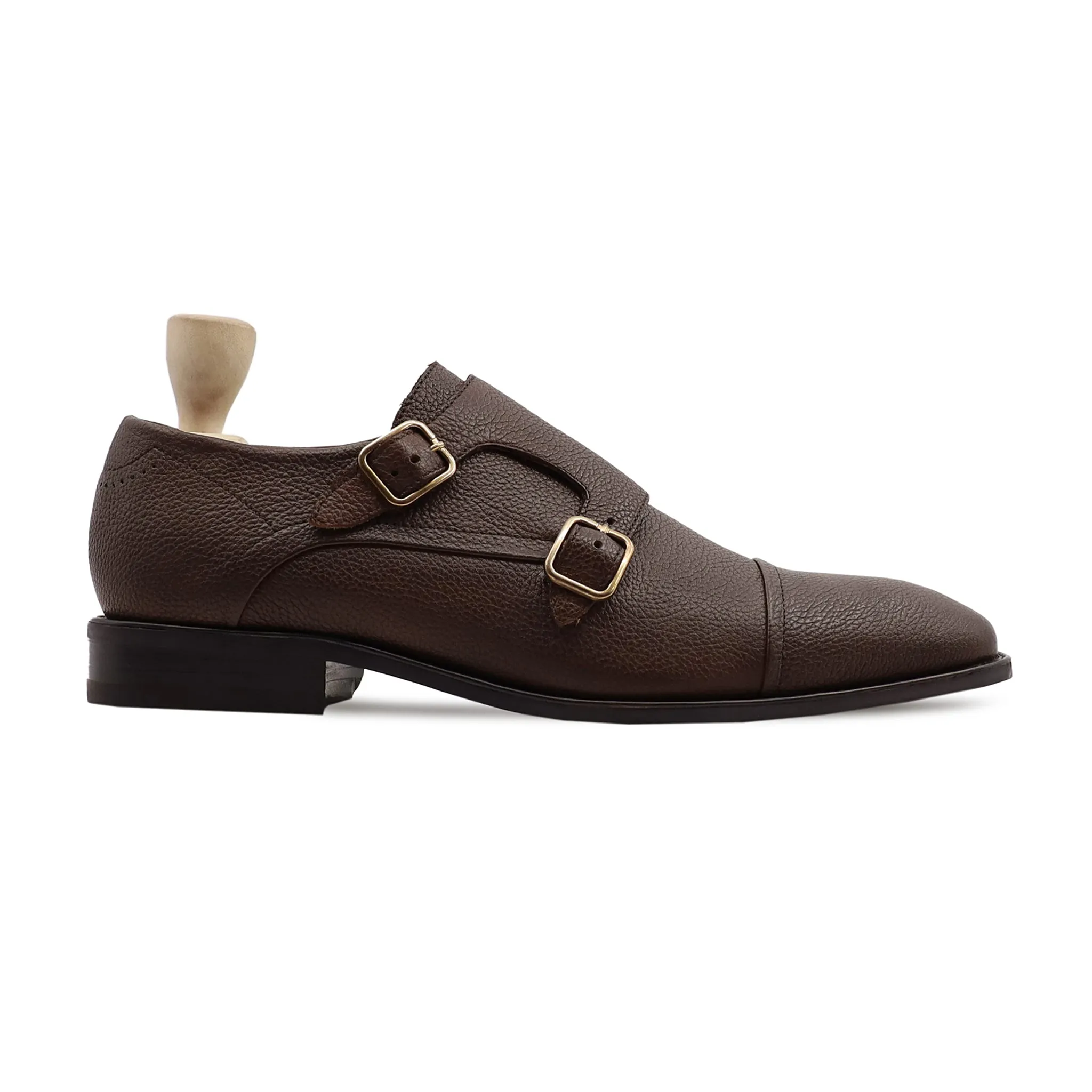 Leo - Men's Dark Brown Pebble Grain Double Monkstrap