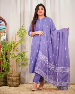 Light Lavender Cotton Ethnic Summer Special Salwar Suit Set