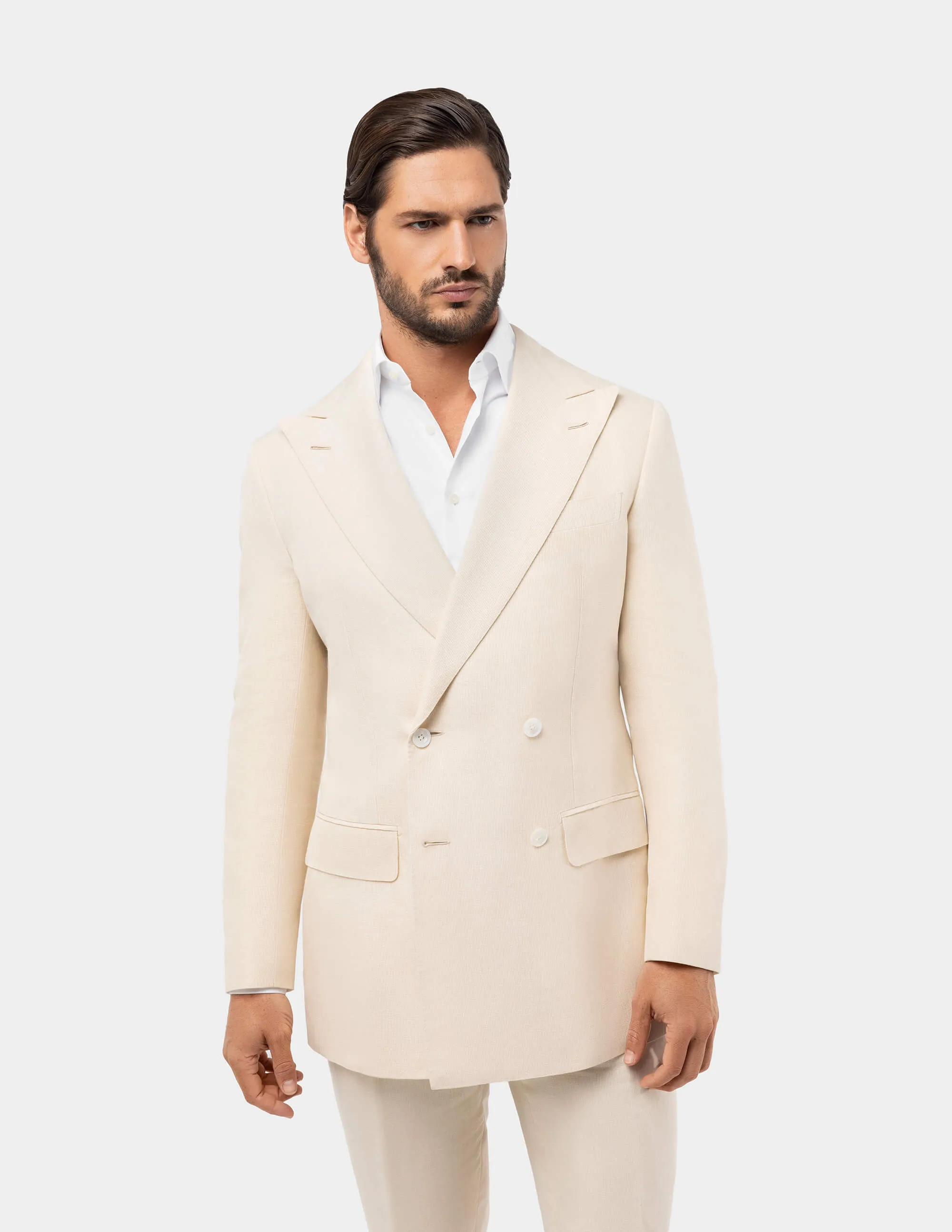 Light Sand Linen Double Breasted Suit