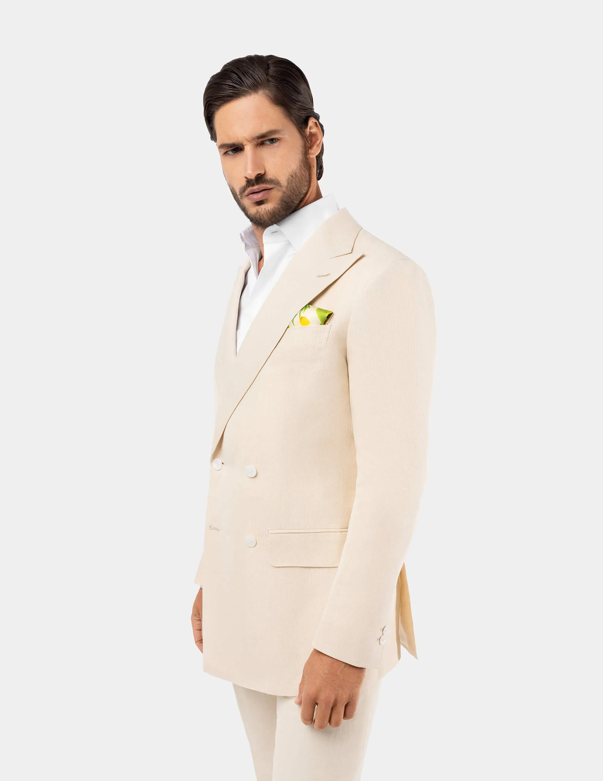 Light Sand Linen Double Breasted Suit