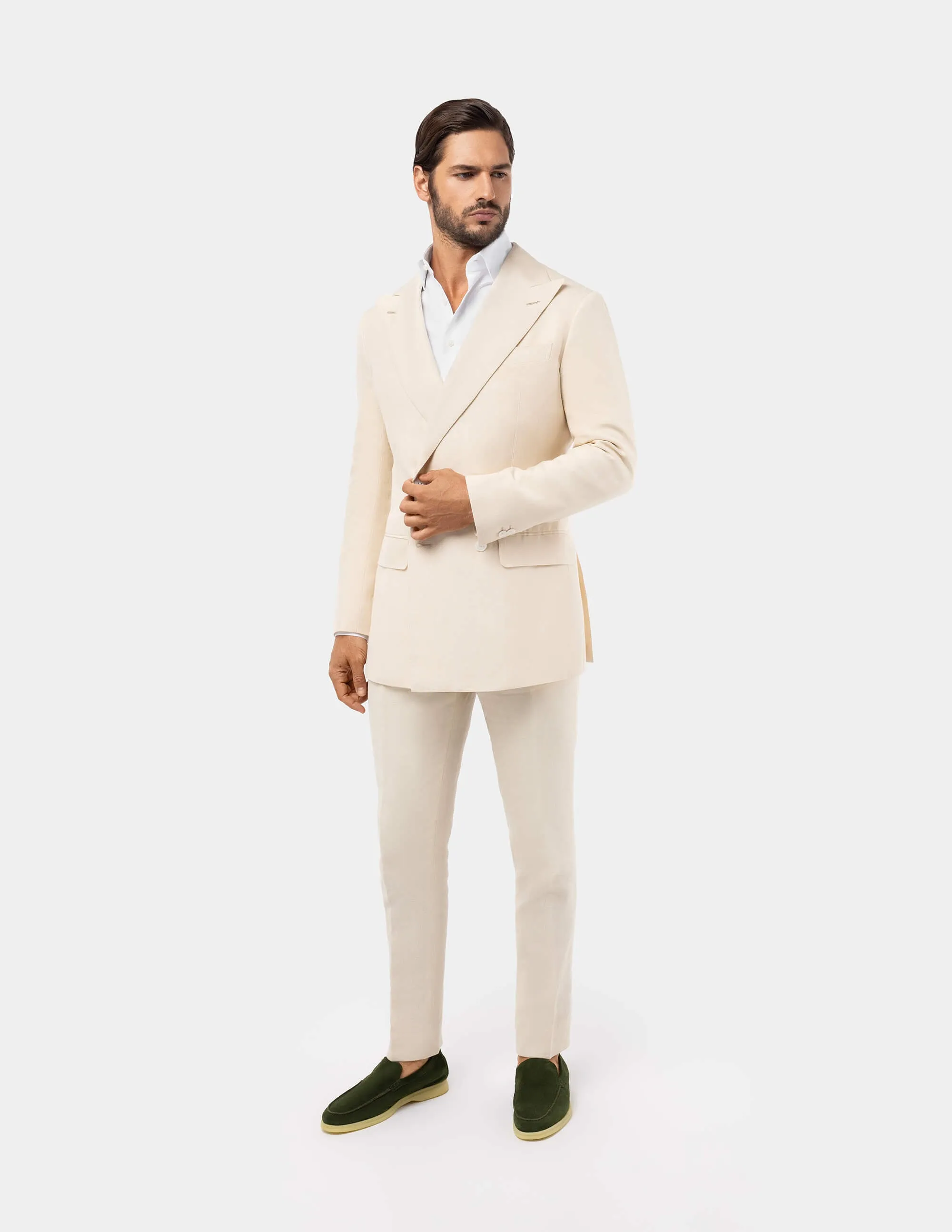 Light Sand Linen Double Breasted Suit