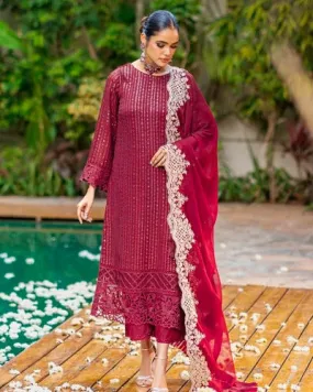 Maroon Georgette Heavy Work Designer Straight Suit Set