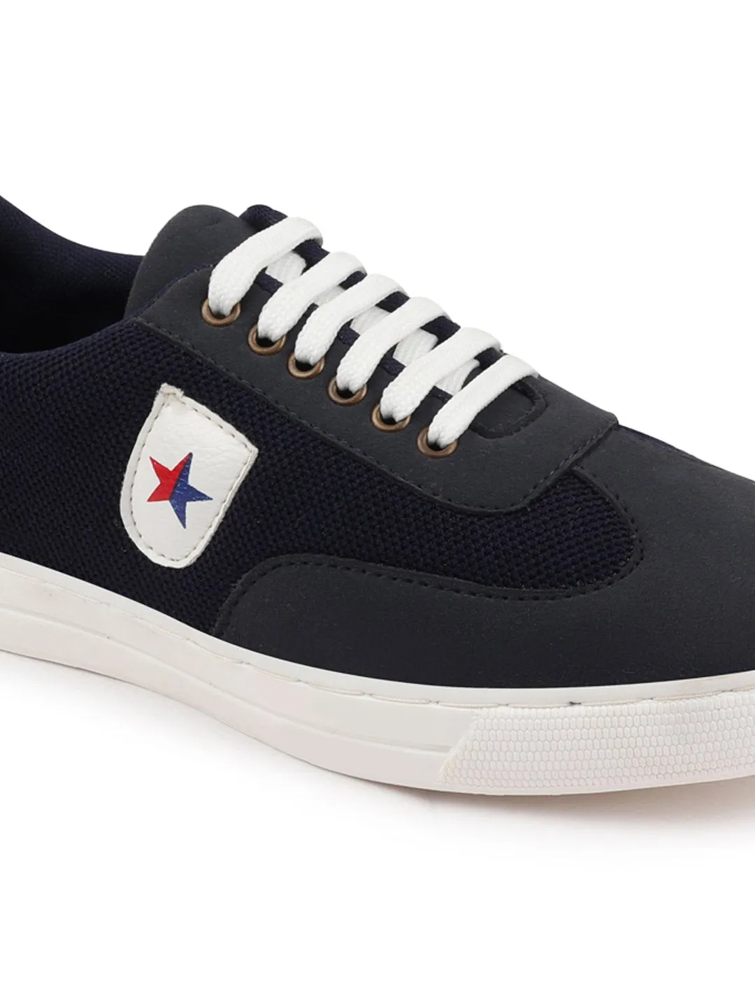 Men Navy Blue Trendy Lace Up Colorblocked Sneakers