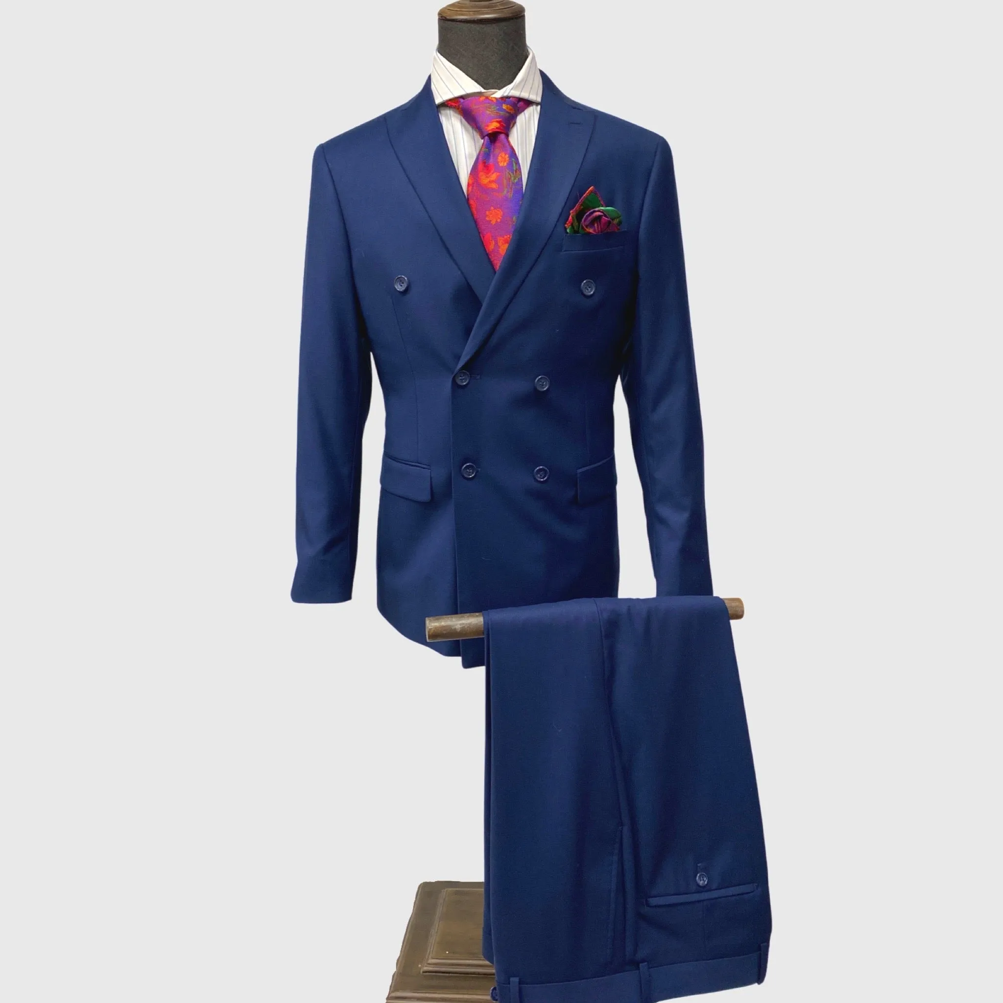 Mens Double Breatsed Blue Suit