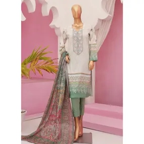 Mishal Printed Lawn Embroidered 3Pcs Suit with Bember Dupatta - 7