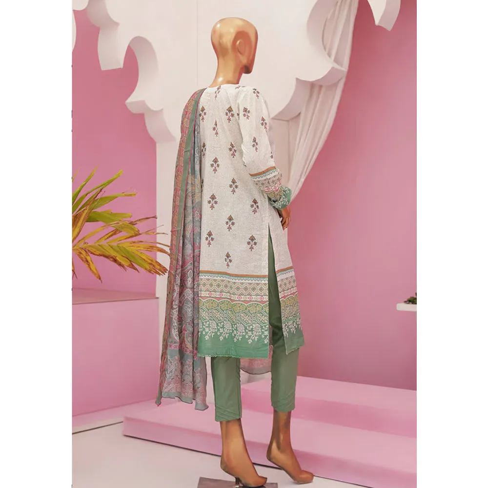 Mishal Printed Lawn Embroidered 3Pcs Suit with Bember Dupatta - 7