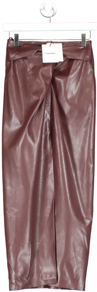 Nanushka Dark Red Softest Vegan Leather Leane Skirt Bnwt UK XS