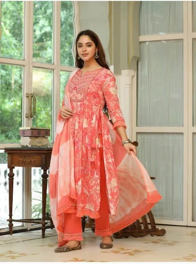 Orange Cotton Nyra Cut Salwar Suit Set