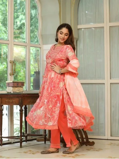 Orange Cotton Nyra Cut Salwar Suit Set