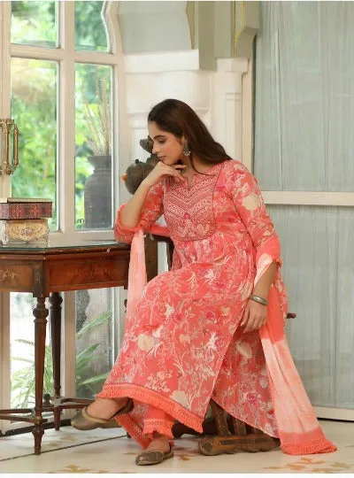 Orange Cotton Nyra Cut Salwar Suit Set