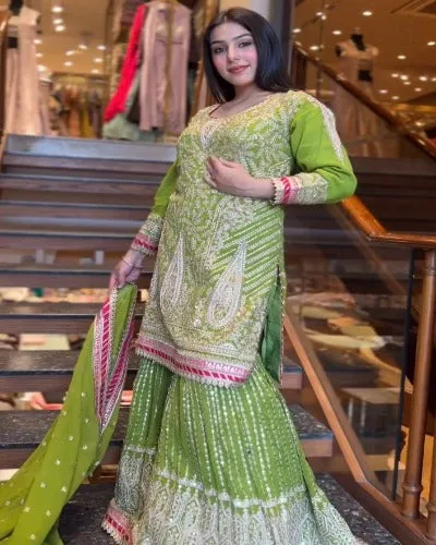 Parrot Green Sequence Work Designer Sharara Suit Set