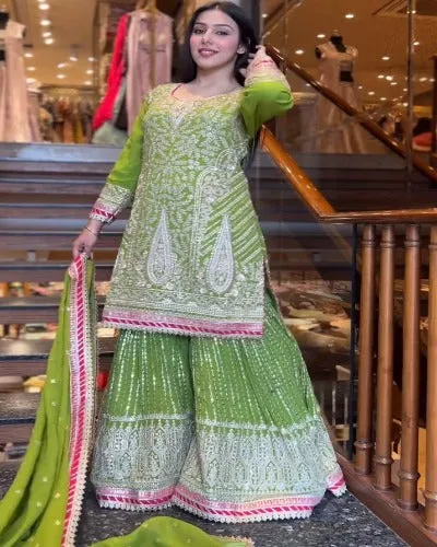 Parrot Green Sequence Work Designer Sharara Suit Set