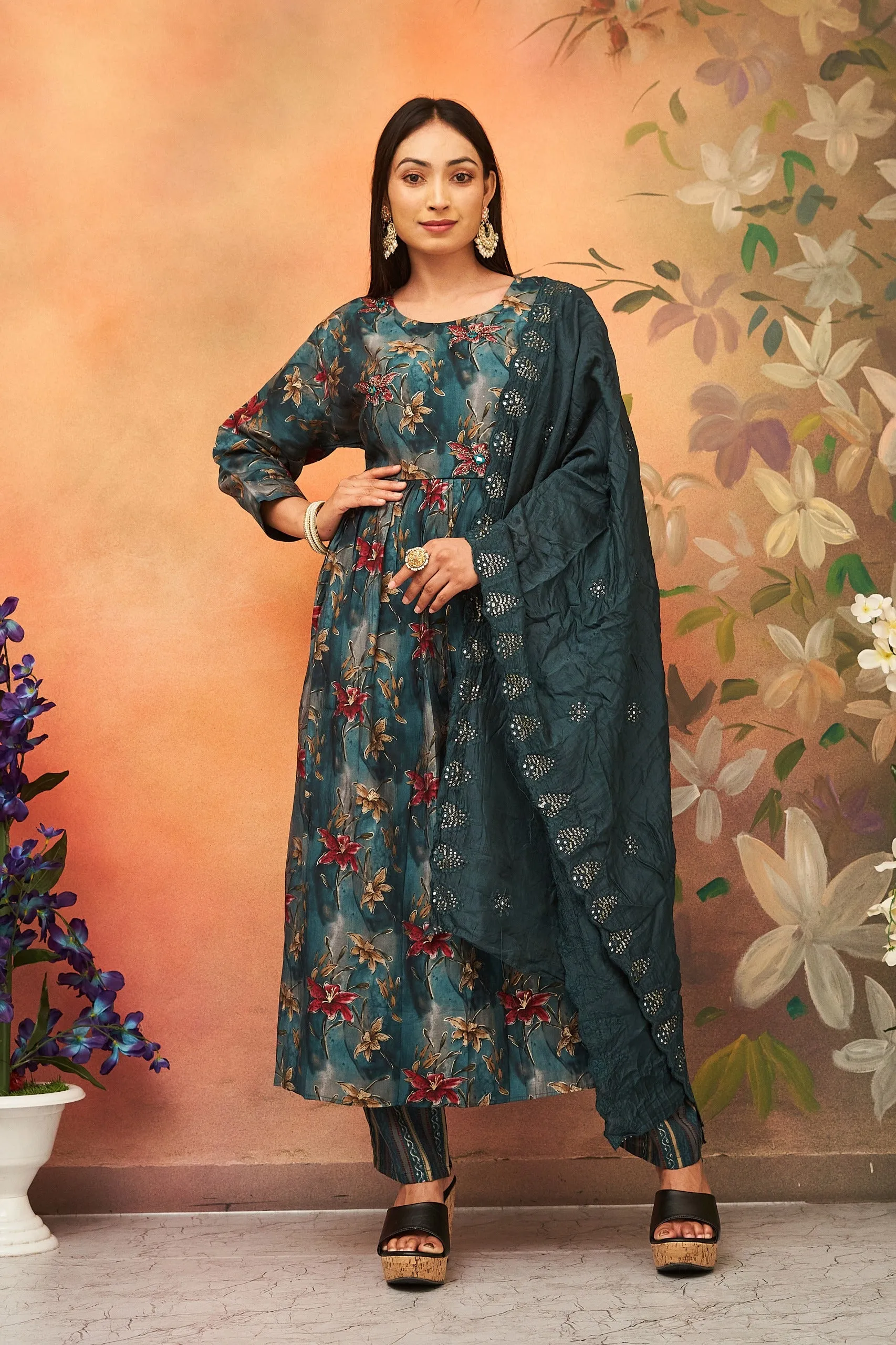 Party wear Chanderi Women Kurta suit