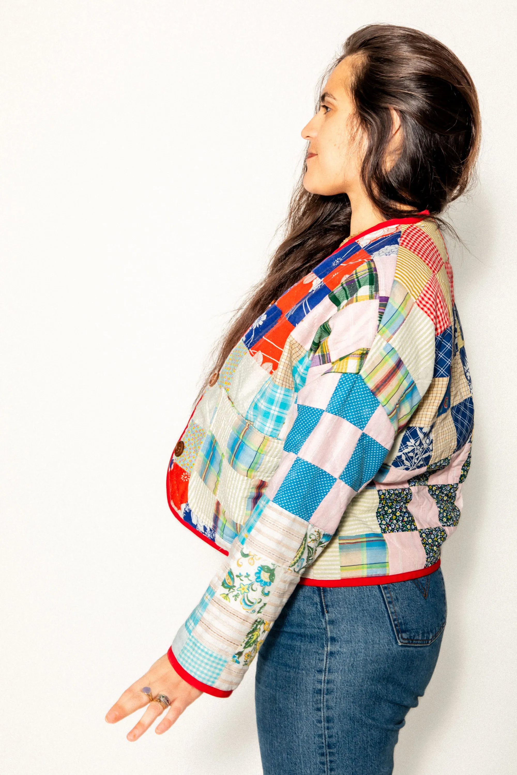 Patchwork Cropped Cardigan Coat (Large)