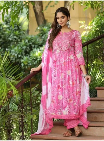 Pink Cotton Nyra Cut Salwar Suit Set