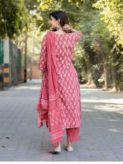 Pink Handblock Women Salwar Suit Dupatta