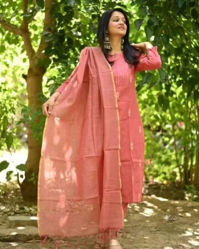 Stunning Pink Handloom South Cotton Salwar Suit Set