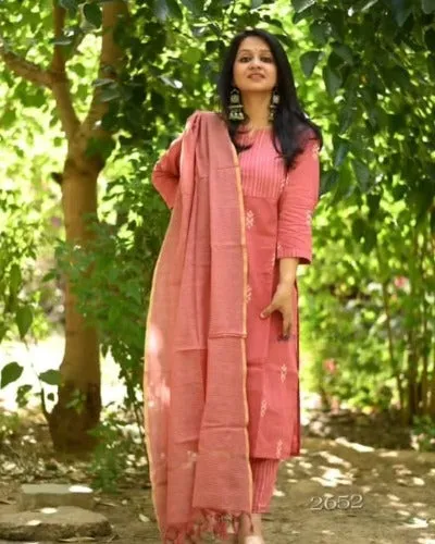 Stunning Pink Handloom South Cotton Salwar Suit Set