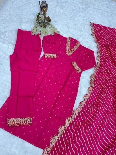 Pink Pure Chanderi Stylish Salwar Suit Set