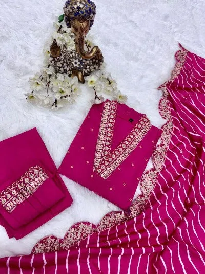 Pink Pure Chanderi Stylish Salwar Suit Set