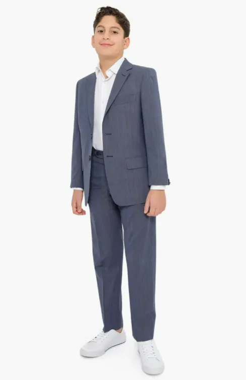 PinoPorte Boys Mini Blue Check Wool Suit_ Tiger Z4