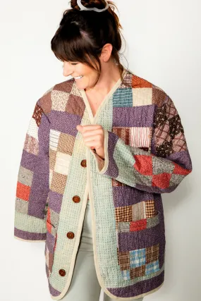 Purple 9 Patch Cardigan Chore Coat (Unisex Small)